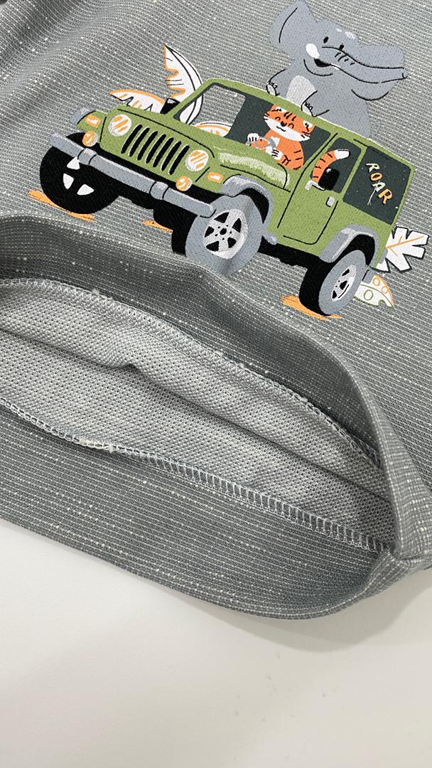 Ensemble bébé 3 pièces – Gilet matelassé à capuche, sweat safari et pantalon assorti 🐘🚙