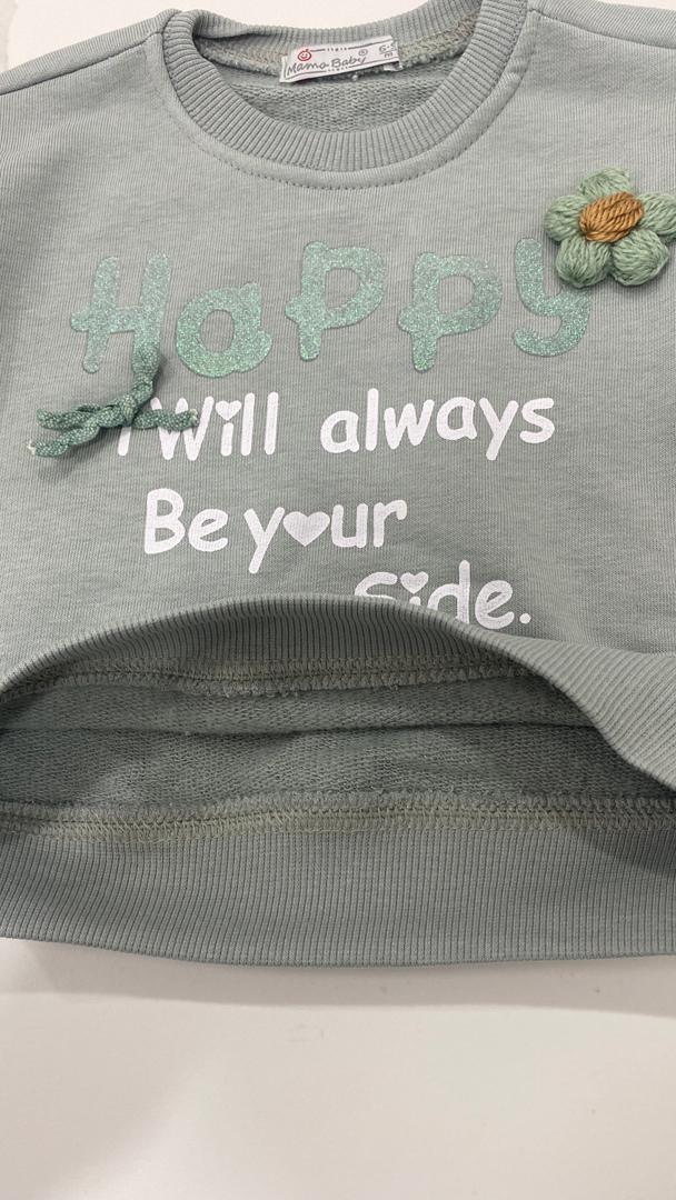 Ensemble enfant – Sweat “Happy” + pantalon jean frangé 🌿😊